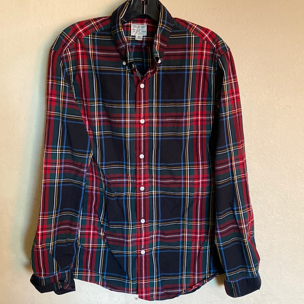J. Crew Stretch Secret Wash Organic Cotton Poplin Shirt in Plaid